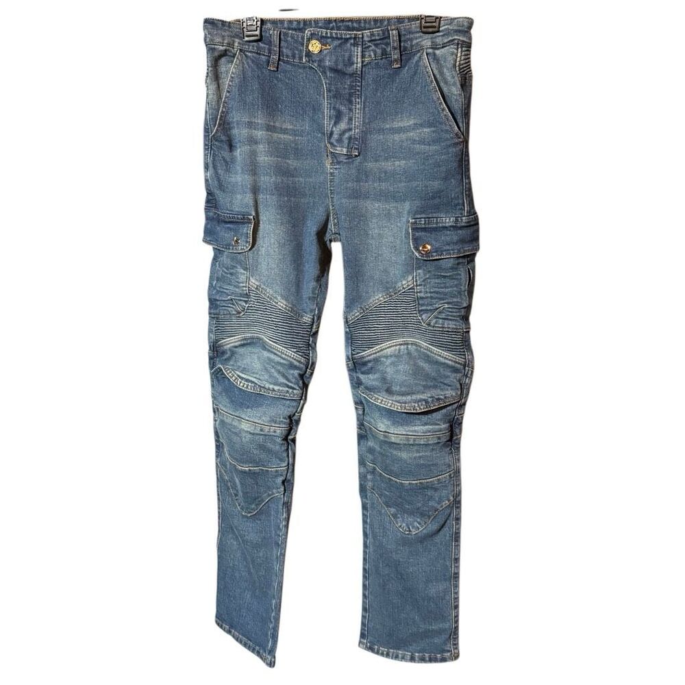 Skylinewears Loong Biker Protective Lined Motorcycle CE Armor Blue Jeans Men’s M